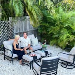 Phi Villa 7-Seater Patio Steel Sofa With Multi-functional Ottomans -Phi Villa phi villa 7 seat patio steel conversation sofa set