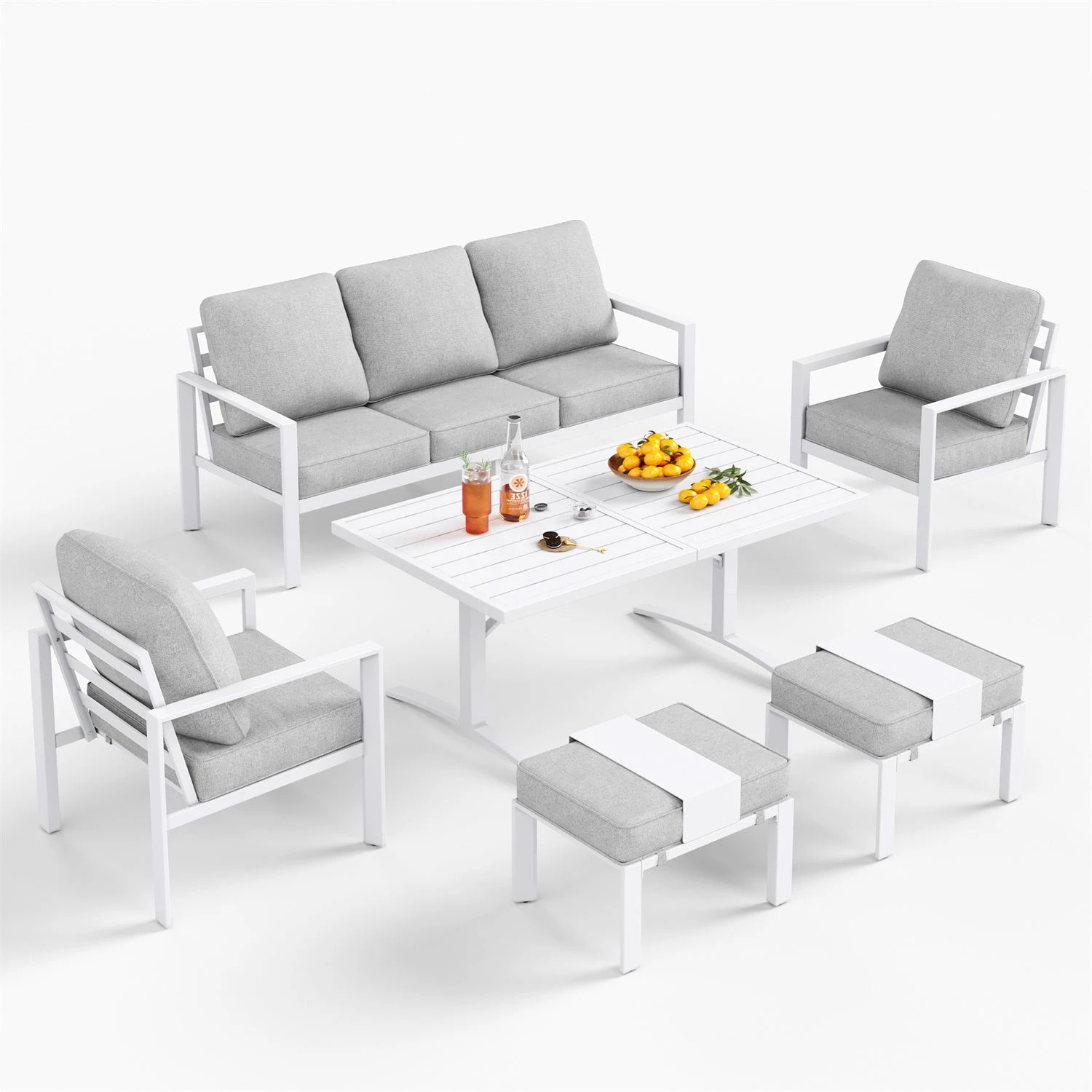 Phi Villa 7-Seater Patio Aluminum Sofa 6 Pcs Outdoor Furniture Set With Coffee Table 14 Phi Villa 7-Seater Patio Aluminum Sofa 6 Pcs Outdoor Furniture Set With Coffee Table - Image 12