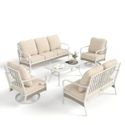 Phi Villa 7-Seater Patio Steel & Rattan Fresh Color Sofa With Coffee Table -Phi Villa phi villa 7 seater outdoor rattan steel fresh color sofa set withcoffee table097