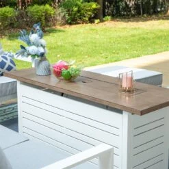 Phi Villa 7-Seater Patio Aluminum Sofa With Rectangle Metal Gas Fire Pit Table -Phi Villa phi villa 7 seater patio aluminum sofa with armrests cushions backyard06