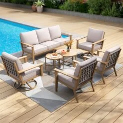 Phi Villa 5-Seater Patio Wood-Like Steel Conversation Sofa Set -Phi Villa phi villa 7 seater patio wood like steel sofa set06