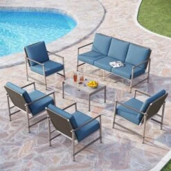 Phi Villa Vintage Outdoor Wicker And Mimics Wood Sofa Set With Coffee Table -Phi Villa phi villa 7 seater vintage outdoor wicker and mimics wood sofa set with coffee table