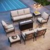 Phi Villa 9-Seat Outdoor Steel & Rattan Conversation Sofa Set With Leather Grain Fire Pit Table -Phi Villa phi villa 9 seat outdoor steel rattan conversation sofa set with leather grain fire pit table01 463bb2e6 6356 4b08 853d b4b4a81562dc