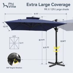 PHI VILLA 9X12ft Hydraulic Cantilever Patio Parasols Umbrellas -Phi Villa phi villa 9x12ft cantilever patio umbrella04
