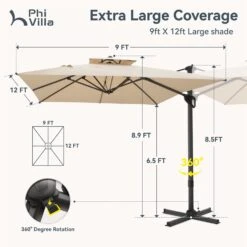 PHI VILLA 9X12ft Hydraulic Cantilever Patio Parasols Umbrellas -Phi Villa phi villa 9x12ft hydraulic cantilever umbrella outdoor patio parasols umbrellas 2