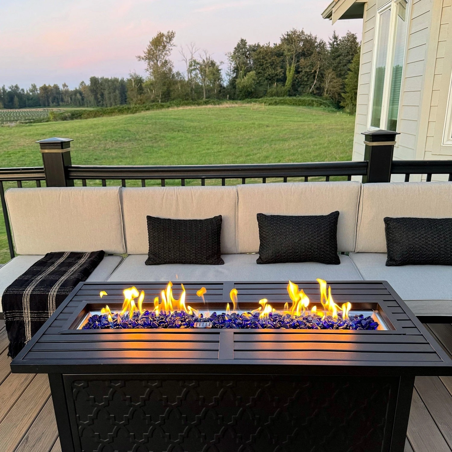 Phi Villa 6-Seater Modular Sofa Set With Integrated Side Table & Rectangle Metal Gas Fire Pit Table 5 Phi Villa 6-Seater Modular Sofa Set With Integrated Side Table & Rectangle Metal Gas Fire Pit Table - Image 3