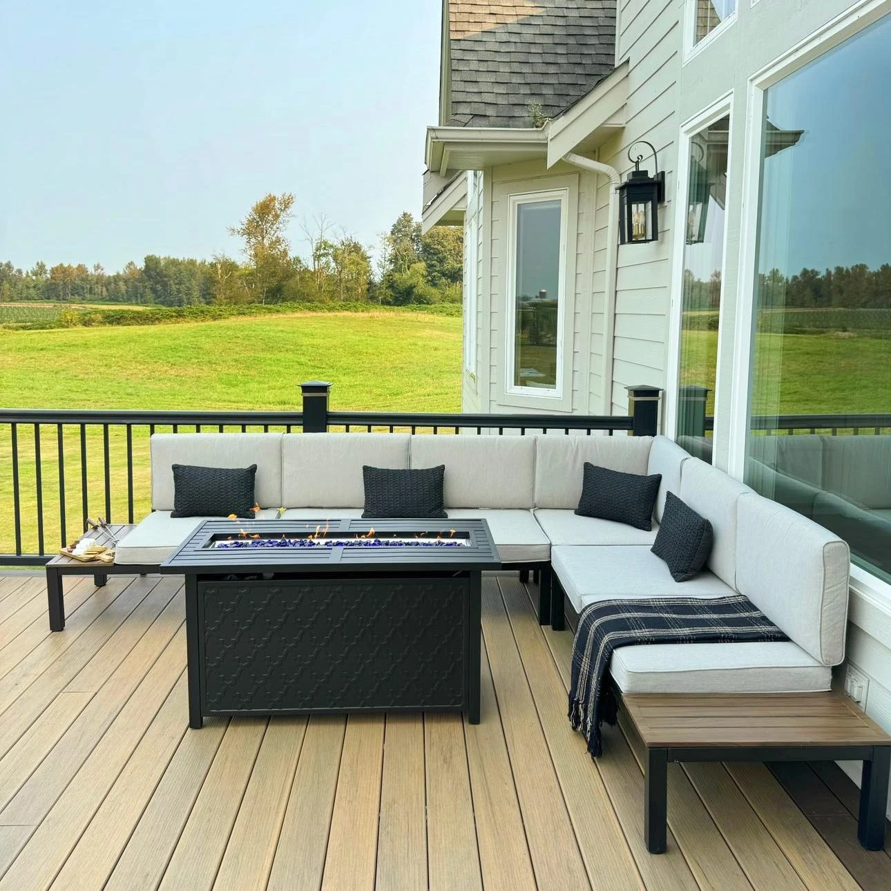 Phi Villa 6-Seater Modular Sofa Set With Integrated Side Table & Rectangle Metal Gas Fire Pit Table 4 Phi Villa 6-Seater Modular Sofa Set With Integrated Side Table & Rectangle Metal Gas Fire Pit Table - Image 2