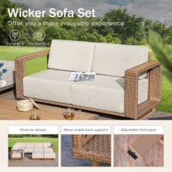 Phi Villa 4-Seater Modern Rattan Outdoor Conversation Sofa Set -Phi Villa phi villa modern luxury l shaped sectional rattan outdoor sofa set with wide armrest and t shaped cushions08