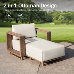 Phi Villa 4-Seater Modern Rattan Outdoor Conversation Sofa Set -Phi Villa phi villa modern luxury l shaped sectional rattan outdoor sofa set with wide armrest and t shaped cushions09
