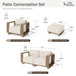 Phi Villa 4-Seater Modern Rattan Outdoor Conversation Sofa Set -Phi Villa phi villa modern luxury shaped sectional rattan outdoor sofa set 7
