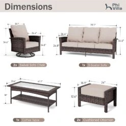 Phi Villa Outdoor Rattan Furniture Wicker 7-Seater Patio Swivel Sofa Sets With Coffee Table -Phi Villa phi villa outdoor 7 seater sofa rattan furniture10