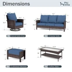 Phi Villa Outdoor Rattan Furniture Wicker 7-Seater Patio Swivel Sofa Sets With Coffee Table -Phi Villa phi villa outdoor 7 seater sofa rattan furniture11