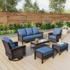 Phi Villa Outdoor Rattan Furniture Wicker 7-Seater Patio Swivel Sofa Sets With Coffee Table -Phi Villa phi villa outdoor 7 seater sofa rattan furniture19