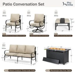 Phi Villa Outdoor Steel Swivel Sofa Sets With Leather Grain Fire Pit Table For Sale -Phi Villa phi villa outdoor beige patio steel sofa set10 dd7fa855 5d18 4db1 9276 ba2917013454
