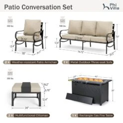 Phi Villa 7-Seater Patio Steel Conversation Sofa Sets With Leather Grain Fire Pit Table 41 Phi Villa 7-Seater Patio Steel Conversation Sofa Sets With Leather Grain Fire Pit Table -Phi Villa phi villa outdoor beige patio steel sofa set13