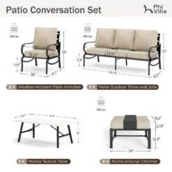 Phi Villa 7-Seater Patio Steel Conversation Sofa Set With Coffee Table & Ottomans -Phi Villa phi villa outdoor beige patio steel sofa set29