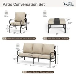 Phi Villa 9-Seater Patio Steel Sofa With Cushions And Multi-functional Ottomans -Phi Villa phi villa outdoor beige patio steel sofa set32 6081f68e 1665 4fc8 9736 711fc5bbf256