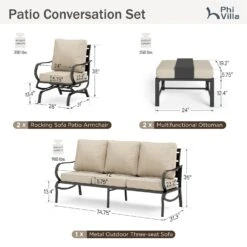 Phi Villa 7-Seater Patio Steel Sofa With Multi-functional Ottomans -Phi Villa phi villa outdoor beige patio steel sofa set33