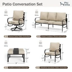 Phi Villa 9-Seater Outdoor Steel Sofa With Cushions And Multi-functional Ottomans -Phi Villa phi villa outdoor beige patio steel sofa set35