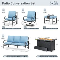 Phi Villa Outdoor Steel Swivel Sofa Sets With Leather Grain Fire Pit Table For Sale -Phi Villa phi villa outdoor blue steel sofa set08 eb88756f e871 44df a640 df5dd8722e7e