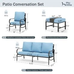 Phi Villa 7-Seater Outdoor Steel Sofa With Multi-functional Ottomans -Phi Villa phi villa outdoor blue steel sofa set30