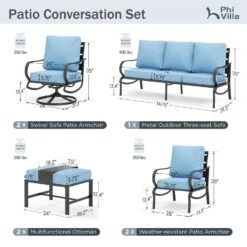 Phi Villa 9-Seater Outdoor Steel Sofa With Cushions And Multi-functional Ottomans -Phi Villa phi villa outdoor blue steel sofa set33