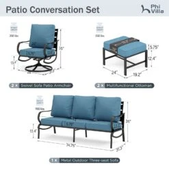 Phi Villa 7-Seater Outdoor Steel Conversation Sofa Set With Multi-functional Ottomans -Phi Villa phi villa outdoor denim blue patio steel sofa set03