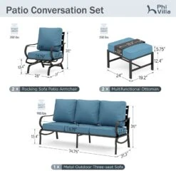 Phi Villa 7-Seater Outdoor Steel Conversation Sofa Set With Multi-functional Ottomans -Phi Villa phi villa outdoor denim blue patio steel sofa set05