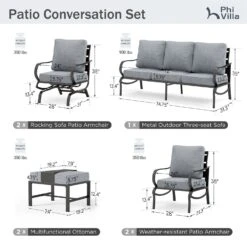 Phi Villa 9-Seater Patio Steel Sofa With Cushions And Multi-functional Ottomans -Phi Villa phi villa outdoor gray patio steel sofa set32 5223b57a eeb9 4f1d 8757 cd0b64e428a2