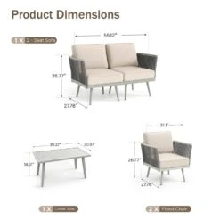 Phi Villa Patio Modern Metal And Rope Rattan Conversation Sofa Set With Coffee Table -Phi Villa phi villa outdoor modern rope rattan conversation sofa set with coffee table1