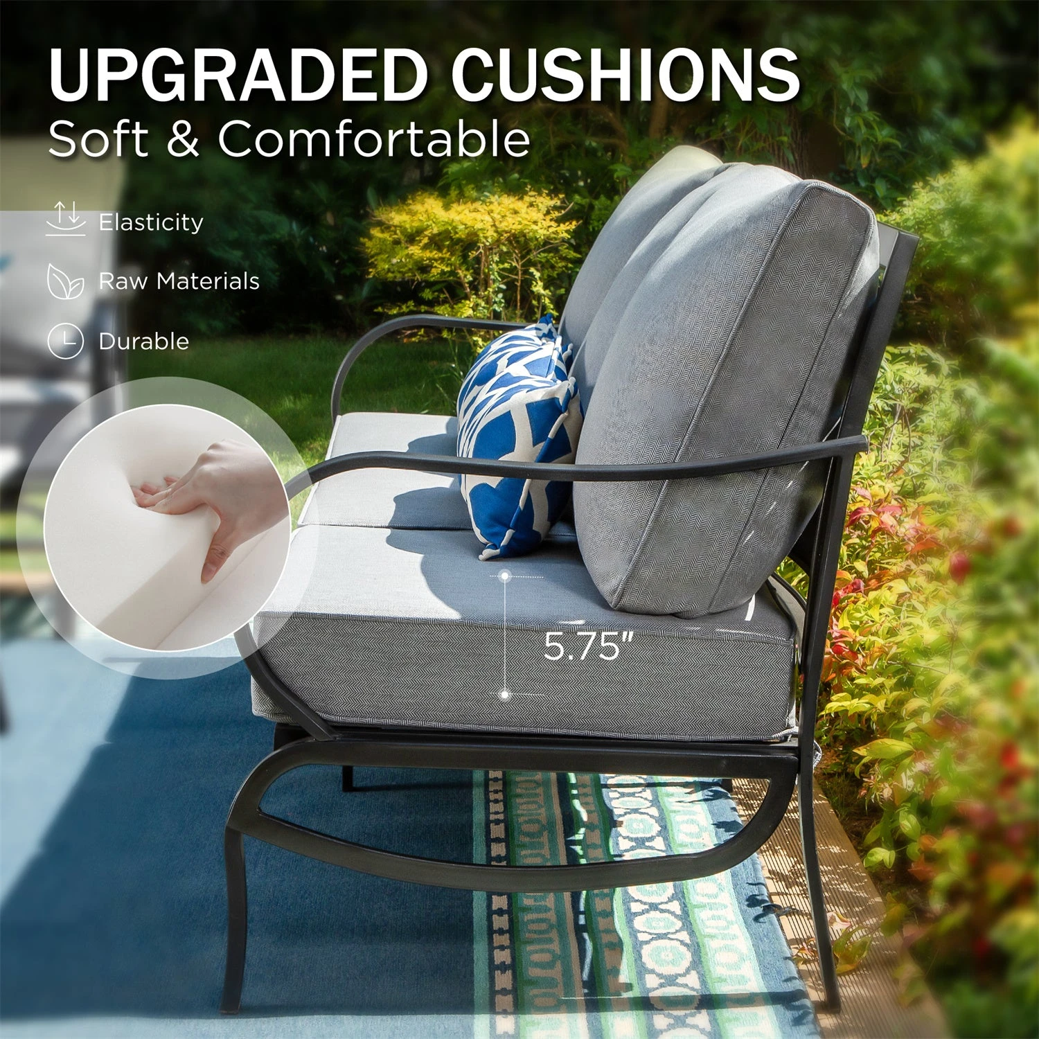 Phi Villa 7-Seater Patio Steel Conversation Sofa Sets With Leather Grain Fire Pit Table 5 Phi Villa 7-Seater Patio Steel Conversation Sofa Sets With Leather Grain Fire Pit Table - Image 3