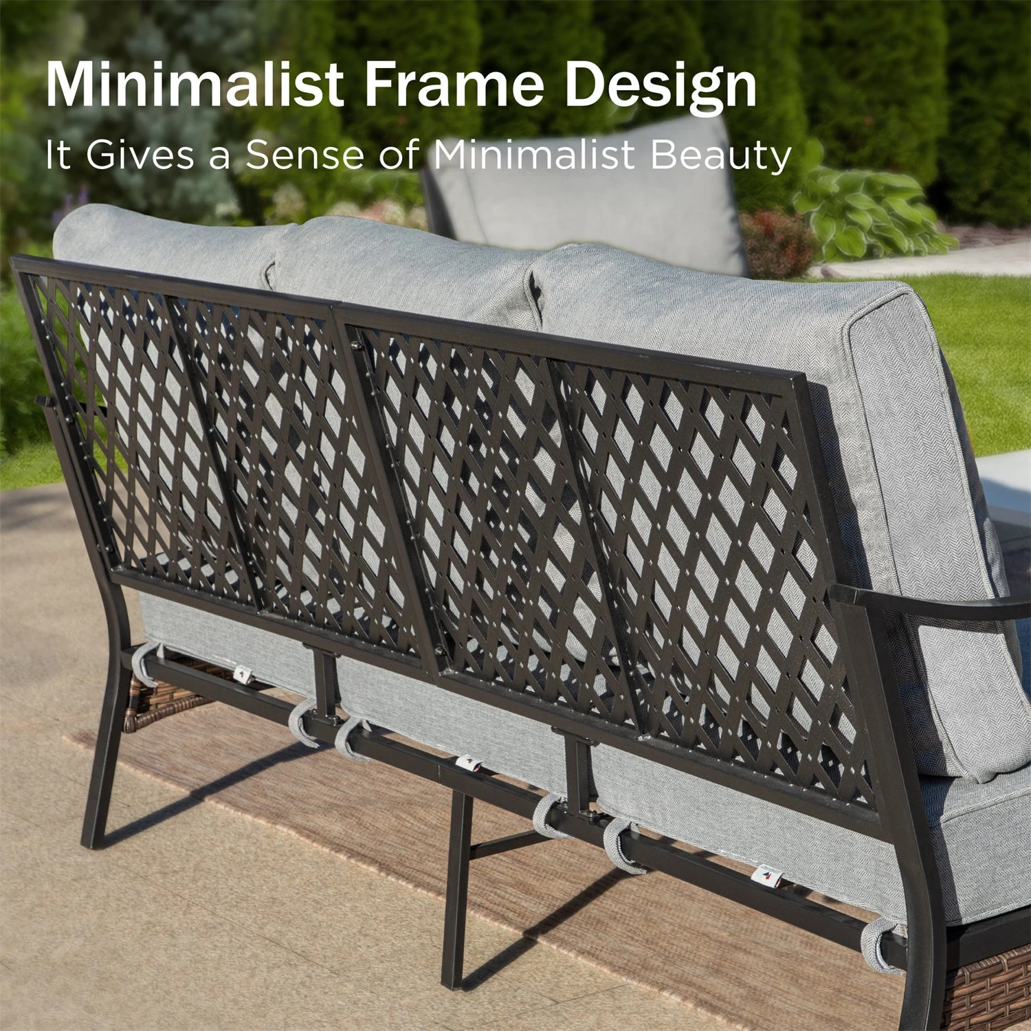 Phi Villa 5-Seater Outdoor Steel & Rattan Dark Color Sofa Set With Coffee Table 18 Phi Villa 5-Seater Outdoor Steel & Rattan Dark Color Sofa Set With Coffee Table - Image 16