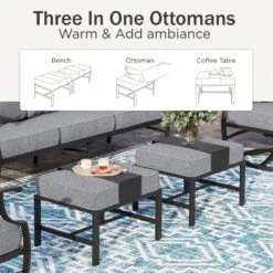 Phi Villa 7-Seater Patio Steel Sofa With Multi-fuctional Ottomans And Coffee Table -Phi Villa phi villa outdoor steel conversation sofa set06 90c81c21 e195 4188 a59d 52ed0ea7ccdc