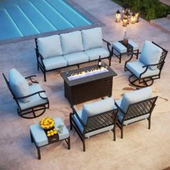 Phi Villa 9-Seater Outdoor Steel Conversation Sofa Sets With Leather Grain Fire Pit Table -Phi Villa phi villa outdoor steel sofa set with rectangle fire pit table for sale 2 1caf7ddd 2822 4250 98dc b0d85e5f6142