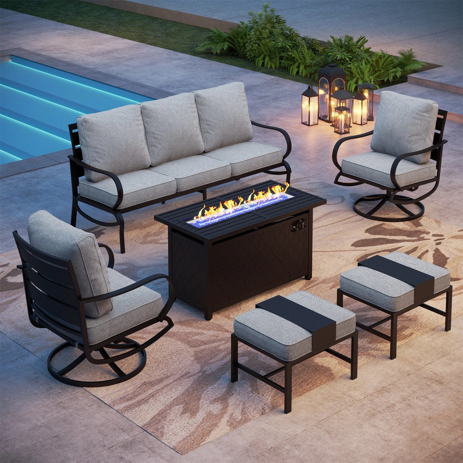 Phi Villa 7-Seater Patio Steel Conversation Sofa Sets With Leather Grain Fire Pit Table 3 Phi Villa 7-Seater Patio Steel Conversation Sofa Sets With Leather Grain Fire Pit Table