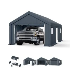 PHI VILLA Outdoor Portable Storage Carport For Motorcycle, Firewood, Garden Tools -Phi Villa phi villa outdoor storage shed with roll up ventil01 f643a937 7222 4210 b5f8 9953f818f056