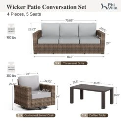 Phi Villa Luxury Patio Rattan Swivel Conversation Sofa Set -Phi Villa phi villa outdoor wicker deep sofa patio rattan swivel conversation sets with loveseat09