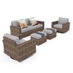 Phi Villa Luxury Patio Rattan Swivel Conversation Sofa Set -Phi Villa phi villa outdoor wicker deep sofa patio rattan swivel conversation sets with loveseat ottoman