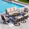 Phi Villa 7-Seater Outdoor Elegant Sofa Set With Cushions & Metal Coffee Table