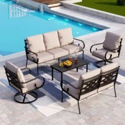 Phi Villa 7-Seater Outdoor Elegant Sofa Set With Love Seat & Metal Coffee Table -Phi Villa phi villa patio elegant sofa set with cushions03