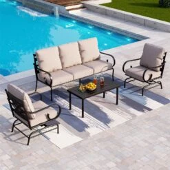 Phi Villa 5-Seater Patio Elegant Sofa Set With Cushions & Metal Coffee Table