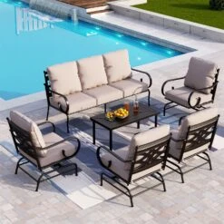 Phi Villa 7-Seater Outdoor Steel Conversation Sofa Set With Metal Coffee Table