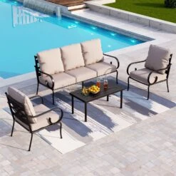 Phi Villa 5-Seater Patio Elegant Sofa Set With Cushions & Metal Coffee Table -Phi Villa phi villa patio elegant sofa set with cushions12