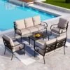 Phi Villa 7-Seater Outdoor Elegant Sofa Set With Love Seat & Metal Coffee Table