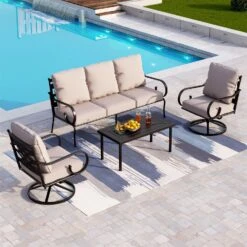 Phi Villa 5-Seater Patio Elegant Sofa Set With Cushions & Metal Coffee Table -Phi Villa phi villa patio elegant sofa set with cushions15