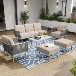 Phi Villa Patio Modern Metal And Rope Rattan Conversation Sofa Set With Coffee Table -Phi Villa phi villa patio modern rope rattan conversation sofa set with coffee table03
