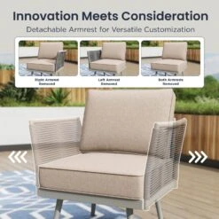 Phi Villa Patio Modern Metal And Rope Rattan Conversation Sofa Set With Coffee Table -Phi Villa phi villa patio modern rope rattan conversation sofa set with coffee table1
