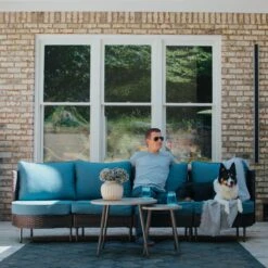 Phi Villa Patio Navy Curved Sectional Wicker Sofa Set