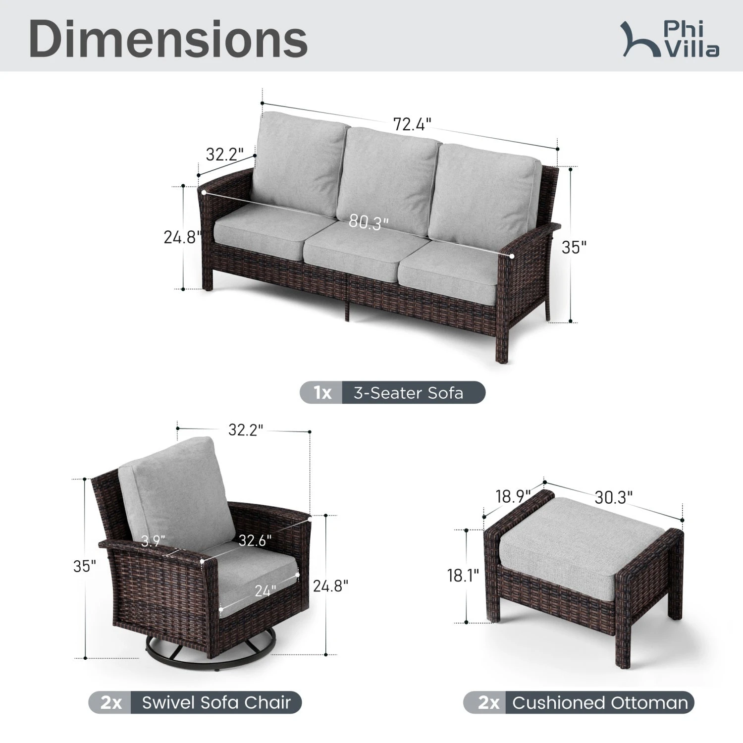 Phi Villa Patio Rattan Furniture Wicker 7-Seater Outdoor Swivel Sofa Sets 14 Phi Villa Patio Rattan Furniture Wicker 7-Seater Outdoor Swivel Sofa Sets - Image 12