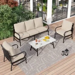 Phi Villa 5-Seater Patio Steel Sofa Set With Cushions & Coffee Table -Phi Villa phi villa patio steel conversation sofa set01 1